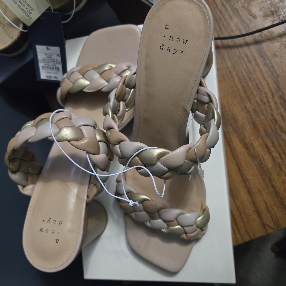 A New Day Gold and Tan Sandals with Braided Design